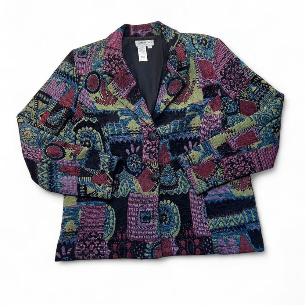 Coldwater Creek Vintage 90s Purple Multicolor Tapestry Coat Jacket XL